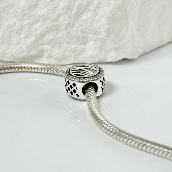 Pandora Black Zebra-Stripe Bead Charm S925 Silver Charm - Picture 4 of 4